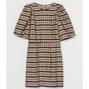 H&M Beige/checked Lyocell-blend Dress - M